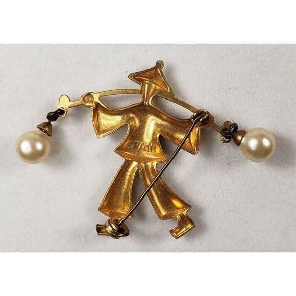 Vintage Damascene Asian Theme Brooch/Pin - Picture 7 of 9